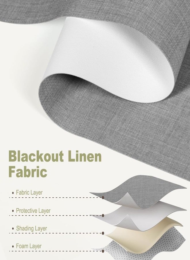 SEEYE Blackout Roller Shades for Windows, Cordless, Roller Blinds, Linen Fabric Window Blinds, Thermal Insulated Fabric UV Protection, Room Darkening Shades for Home,Office (Line Grey, 32" W x 72" H) - Image 2